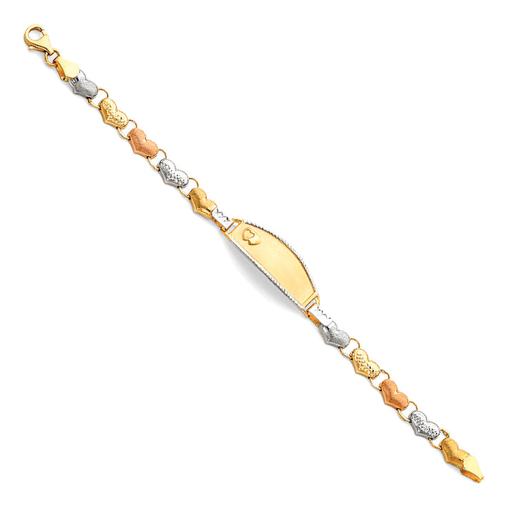 14K Gold Light Stampato Engravable ID Hearts Bracelet  - 6'