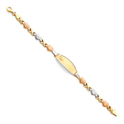 14K Gold Light Stampato Hearts Engravable ID Hugs and Kisses  Bracelet  - 6'