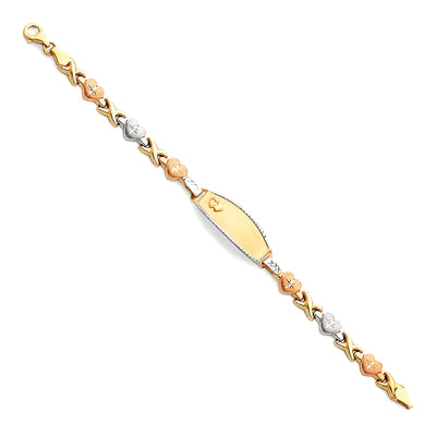 14K Gold Light Stampato Hearts Engravable ID Hugs and Kisses  Bracelet  - 6'