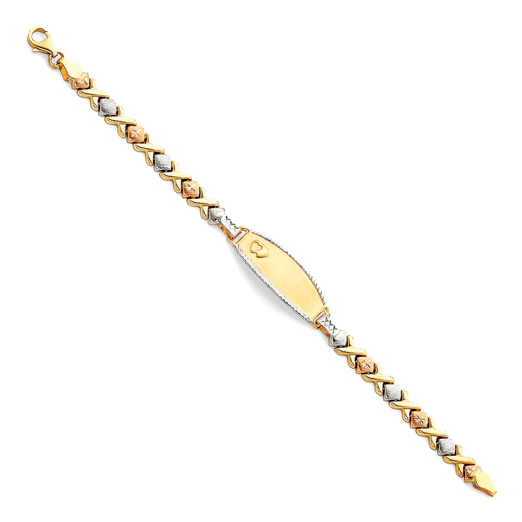 14K Gold Light Stampato Engravable ID Hugs and Kisses Bracelet  - 6'