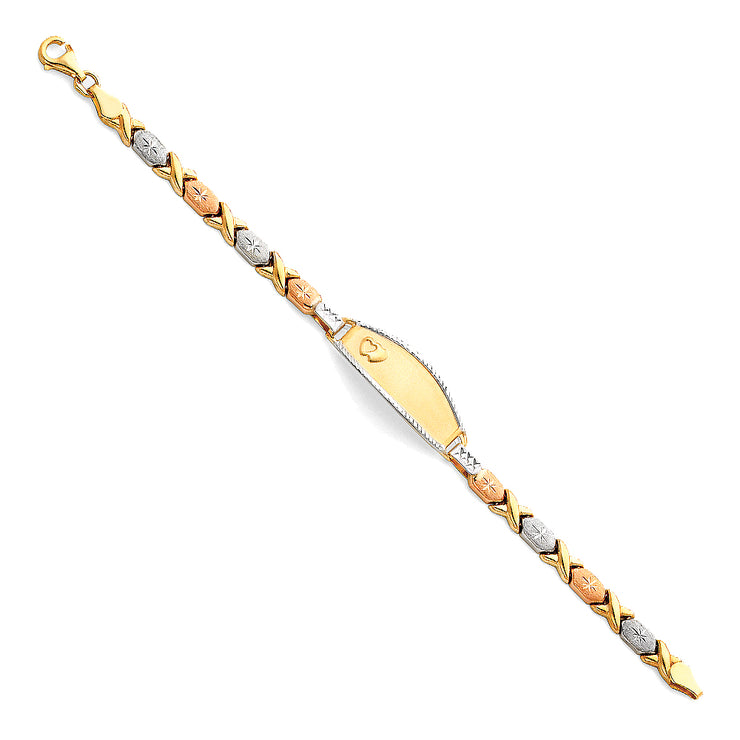 14K Gold Light Stampato Engravable ID Hugs and Kisses Bracelet  - 6'