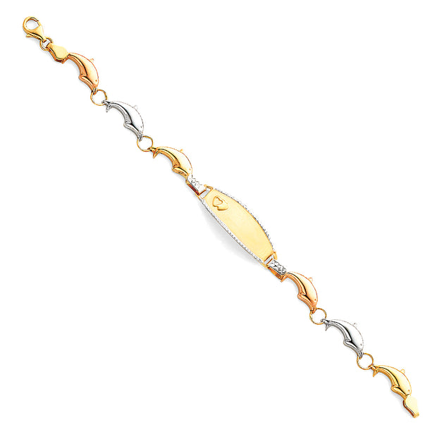 14K Gold Light Stampato Engravable ID Dolphins  Bracelet  - 6'