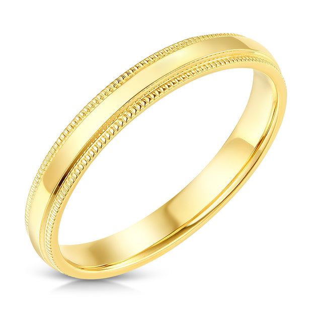 14k Solid Gold 3mm Comfort Fit Milgrain Traditional Wedding Band Ring