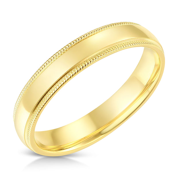 14k Solid Gold 4mm Comfort Fit Milgrain Traditional Wedding Band Ring