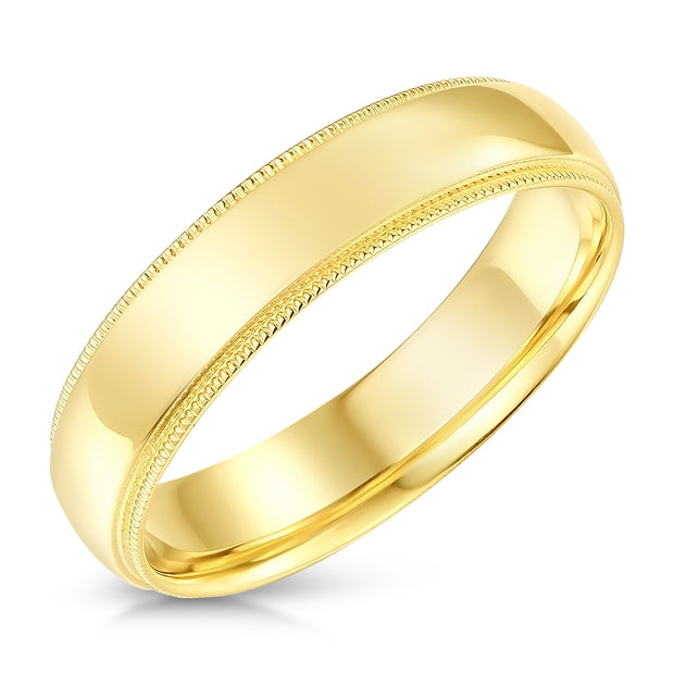 14k Solid Gold 5mm Comfort Fit Milgrain Traditional Wedding Band Ring