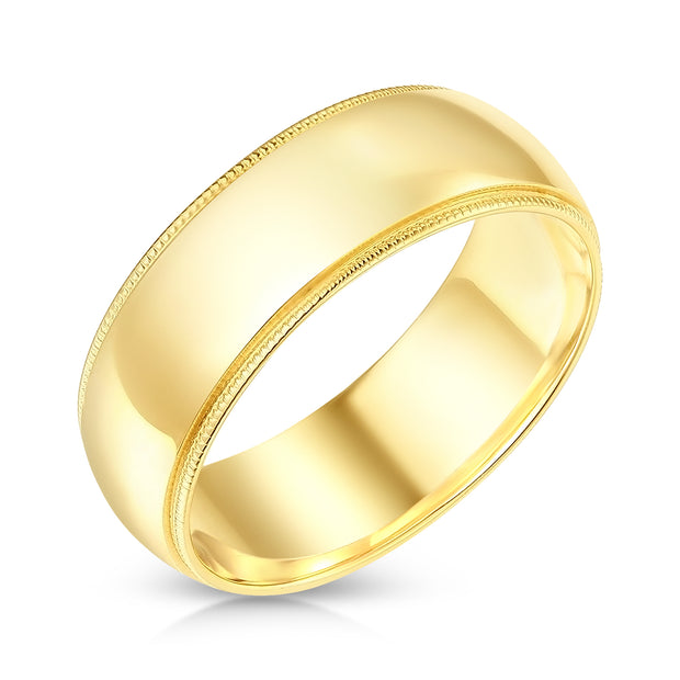 14k Solid Gold 7mm Comfort Fit Milgrain Traditional Wedding Band Ring