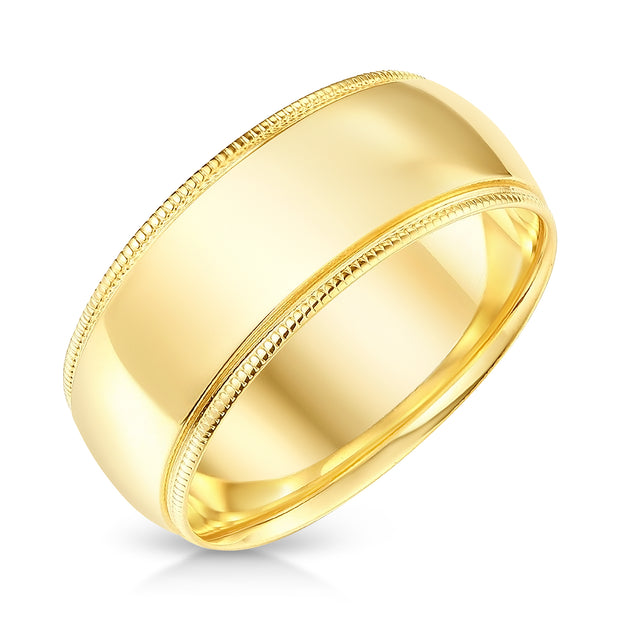 14k Solid Gold 8mm Comfort Fit Milgrain Traditional Wedding Band Ring
