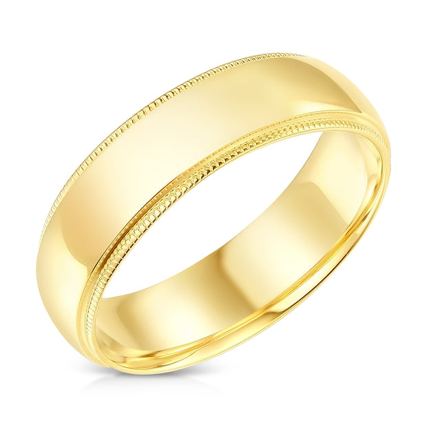 14k Solid Gold 6mm Standard Classic Fit Milgrain Traditional Wedding Band Ring