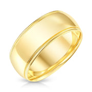 14k Solid Gold 8mm Standard Classic Fit Milgrain Traditional Wedding Band Ring