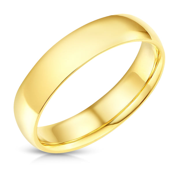 14k Solid Gold 5mm Plain Standard Classic Fit Traditional Wedding Band Ring