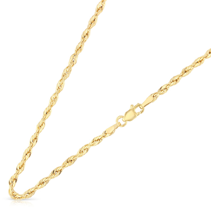 14K Gold 2.5mm Hollow Diamond Cut Rope Chain