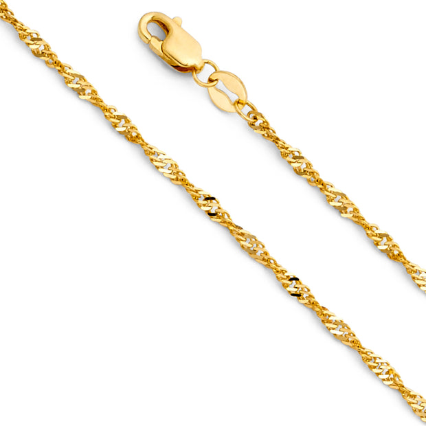 14K Gold CZ Eagle Charm Pendant with 1.8mm Singapore Chain Necklace