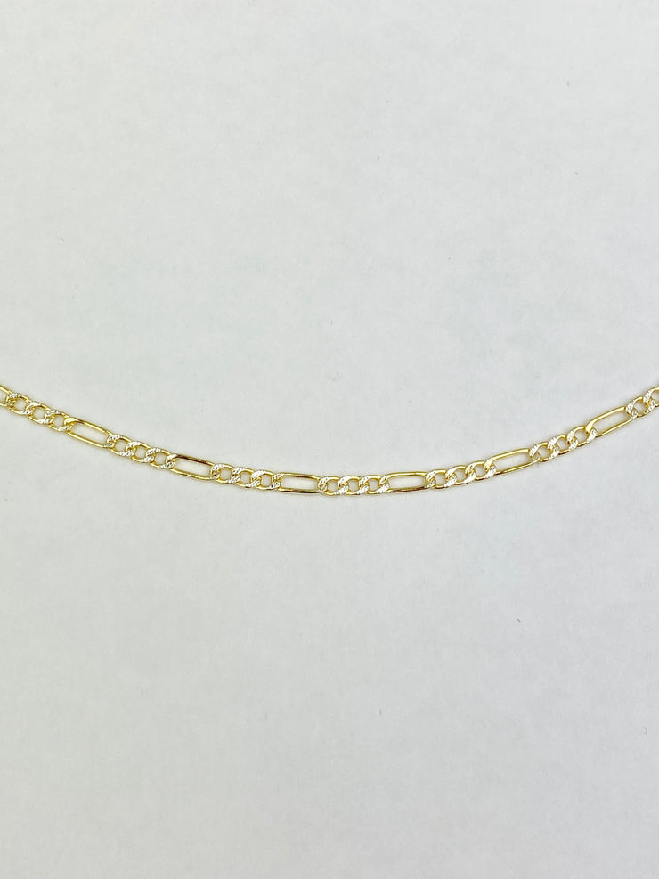 14K Gold 2.5mm Hollow Figaro 3+1 White Pave Chain