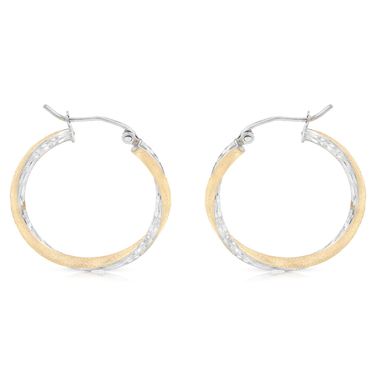 14K Gold 2.6mm Diamond Cut Satin Hoops