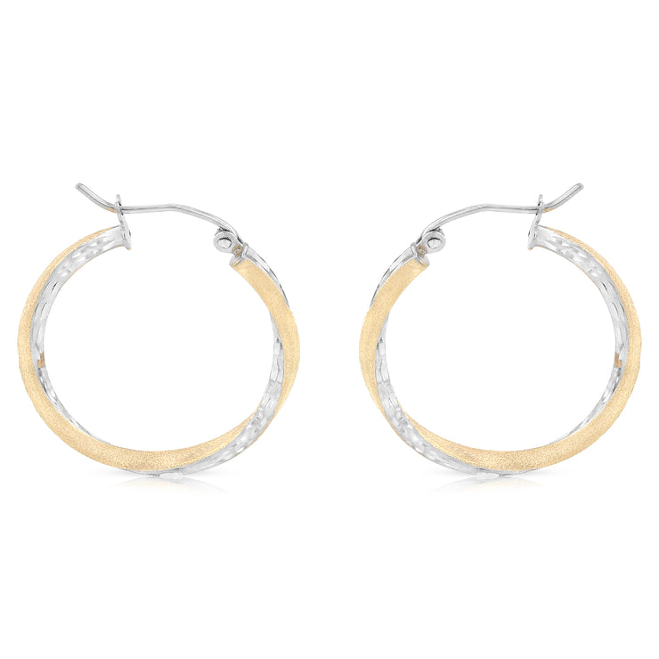 14K Gold 2.6mm Diamond Cut Satin Hoops