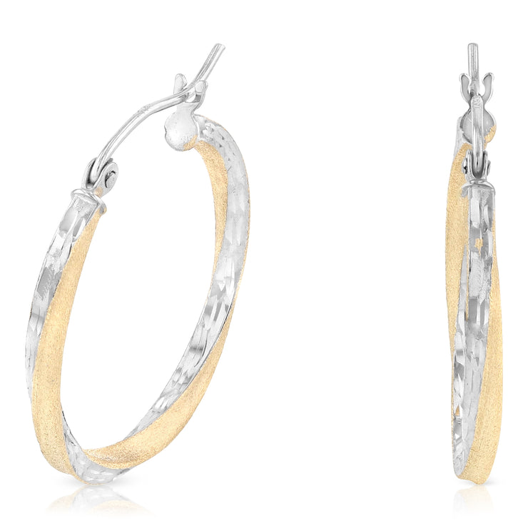 14K Gold 2.6mm Diamond Cut Satin Hoops