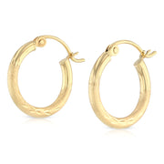 14K Gold 2mm Diamond Cut Hoops