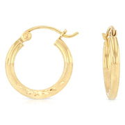 14K Gold 2mm Diamond Cut Hoops