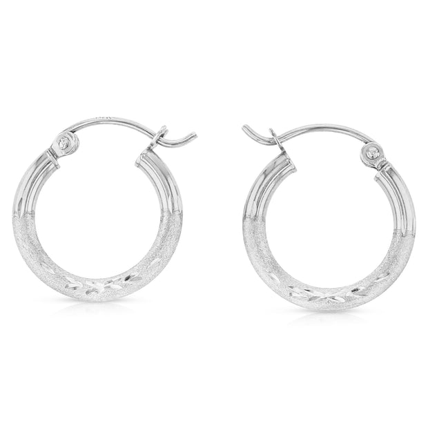 14K Gold 2mm Diamond Cut Hoops