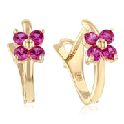 14K Gold Flower CZ Stone Huggie Hoops
