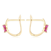 14K Gold Flower CZ Stone Huggie Hoops