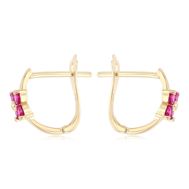 14K Gold Flower CZ Stone Huggie Hoops