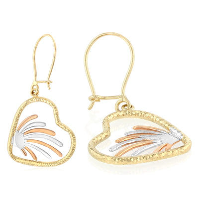14K Gold Fancy Hear cut Hanging Earrings