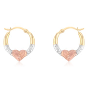 14K Gold 2mm Diamond Cut Shape Hoops with Heart