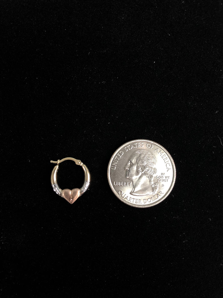 14K Gold 2mm Diamond Cut Shape Hoops with Heart