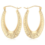 14K Gold Teardrop Diamond Cut Hollow Hoops