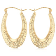 14K Gold Teardrop Diamond Cut Hollow Hoops