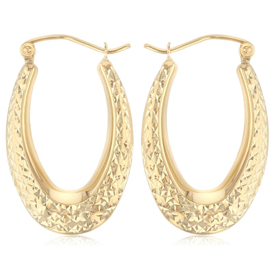 14K Gold Teardrop Diamond Cut Hollow Hoops