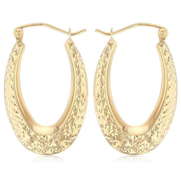 14K Gold Teardrop Diamond Cut Hollow Hoops