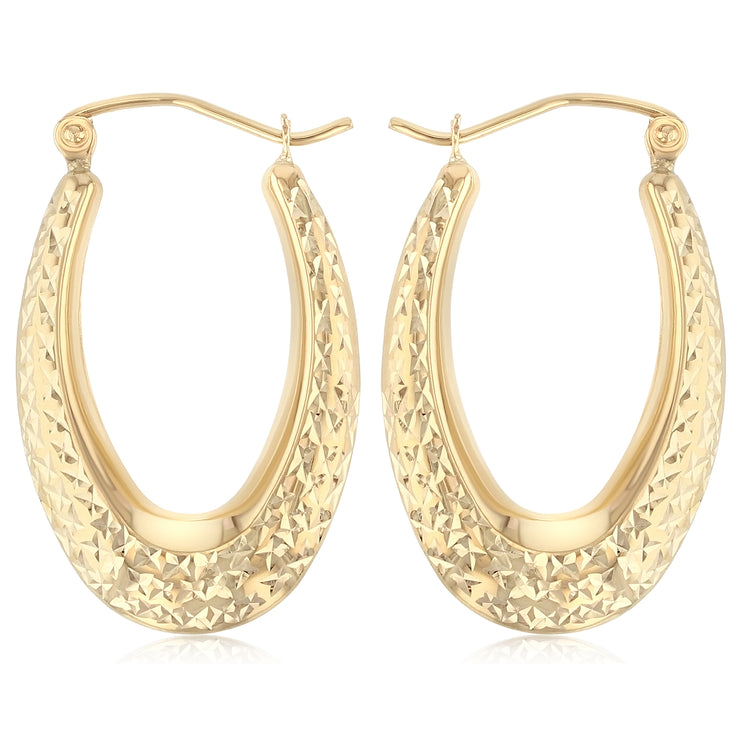 14K Gold Teardrop Diamond Cut Hollow Hoops