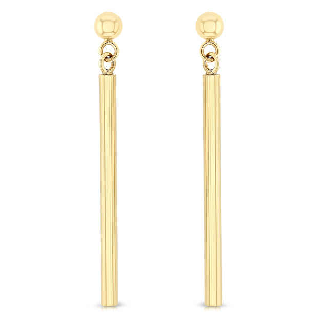 14K Gold Round Bar Hanging Earrings