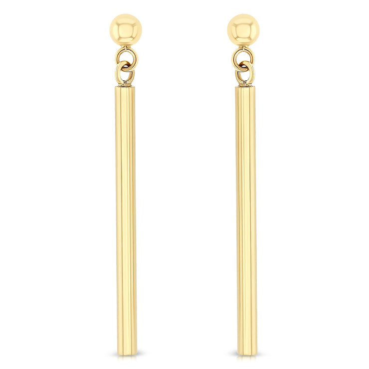 14K Gold Round Bar Hanging Earrings