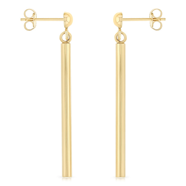 14K Gold Round Bar Hanging Earrings