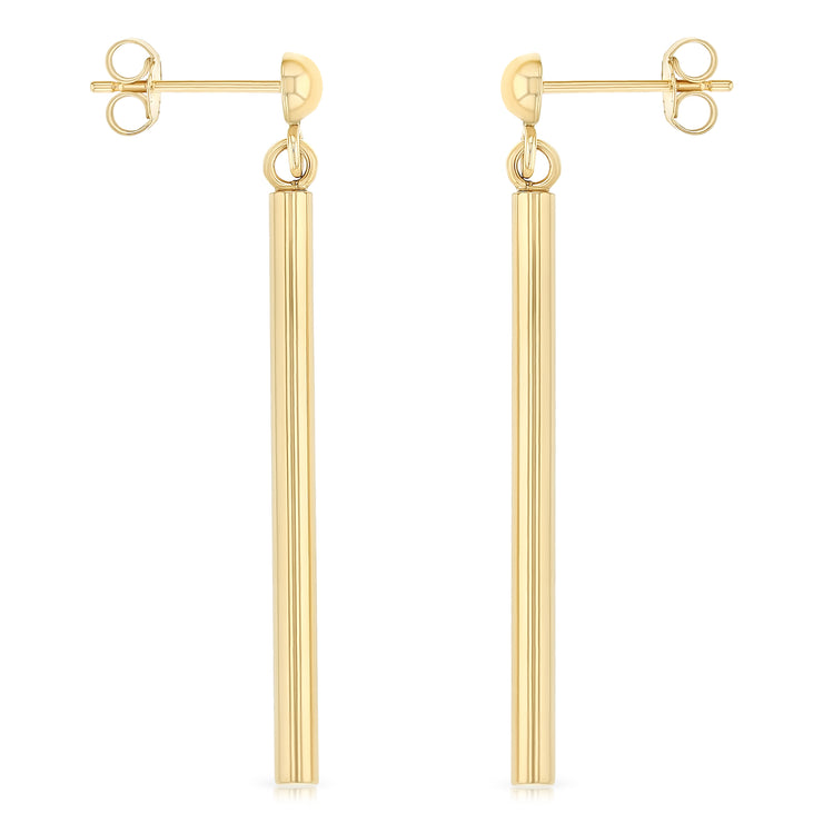 14K Gold Round Bar Hanging Earrings