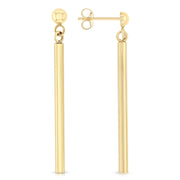 14K Gold Round Bar Hanging Earrings