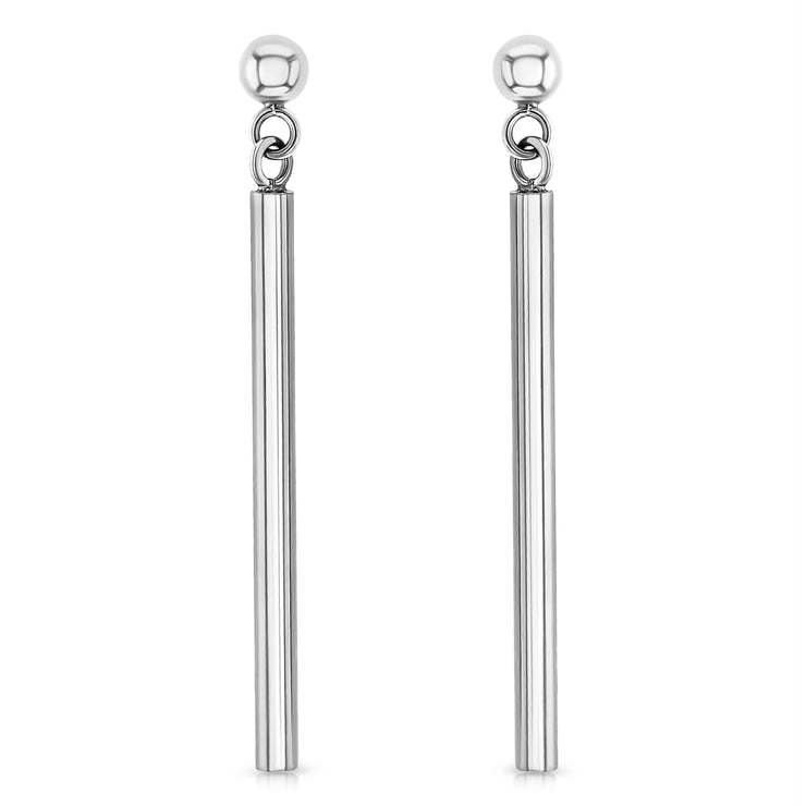 14K Gold Round Bar Hanging Earrings