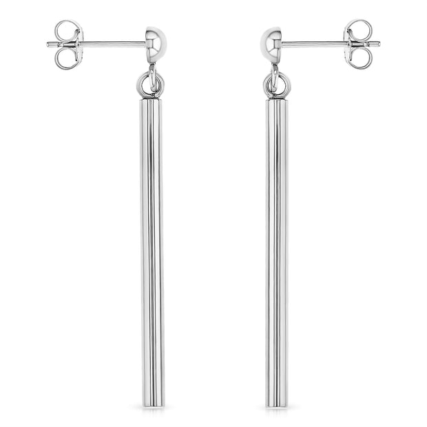 14K Gold Round Bar Hanging Earrings