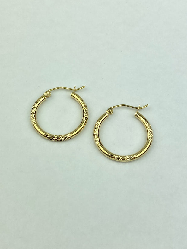 14K Gold Diamond Cut Hoops