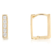 14K Gold CZ Stone Square Huggie Hoops