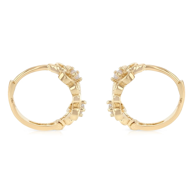 14K Gold CZ Stone Huggie Hoops