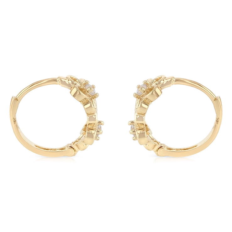 14K Gold CZ Stone Huggie Hoops