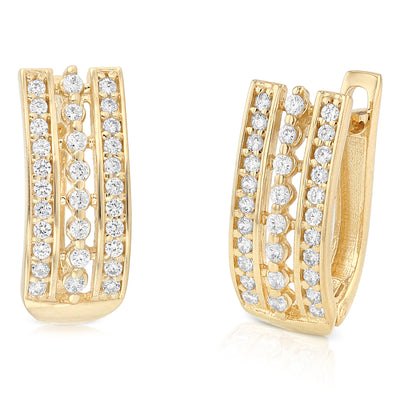 14K Gold CZ Stone U Shape Huggie Hoops