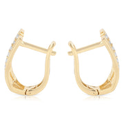 14K Gold CZ Stone U Shape Huggie Hoops