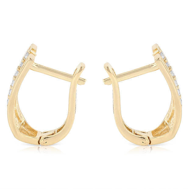 14K Gold CZ Stone U Shape Huggie Hoops
