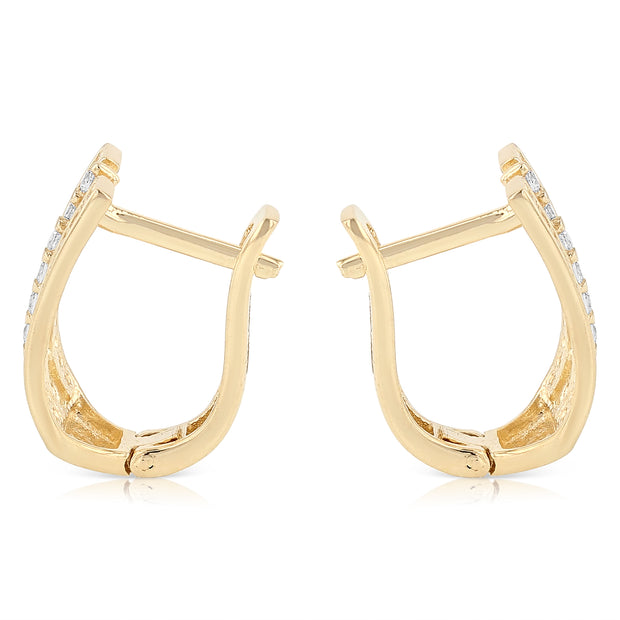 14K Gold CZ Stone U Shape Huggie Hoops