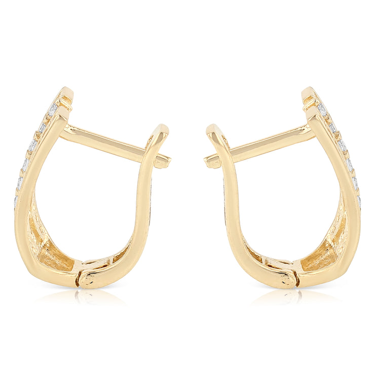 14K Gold CZ Stone U Shape Huggie Hoops